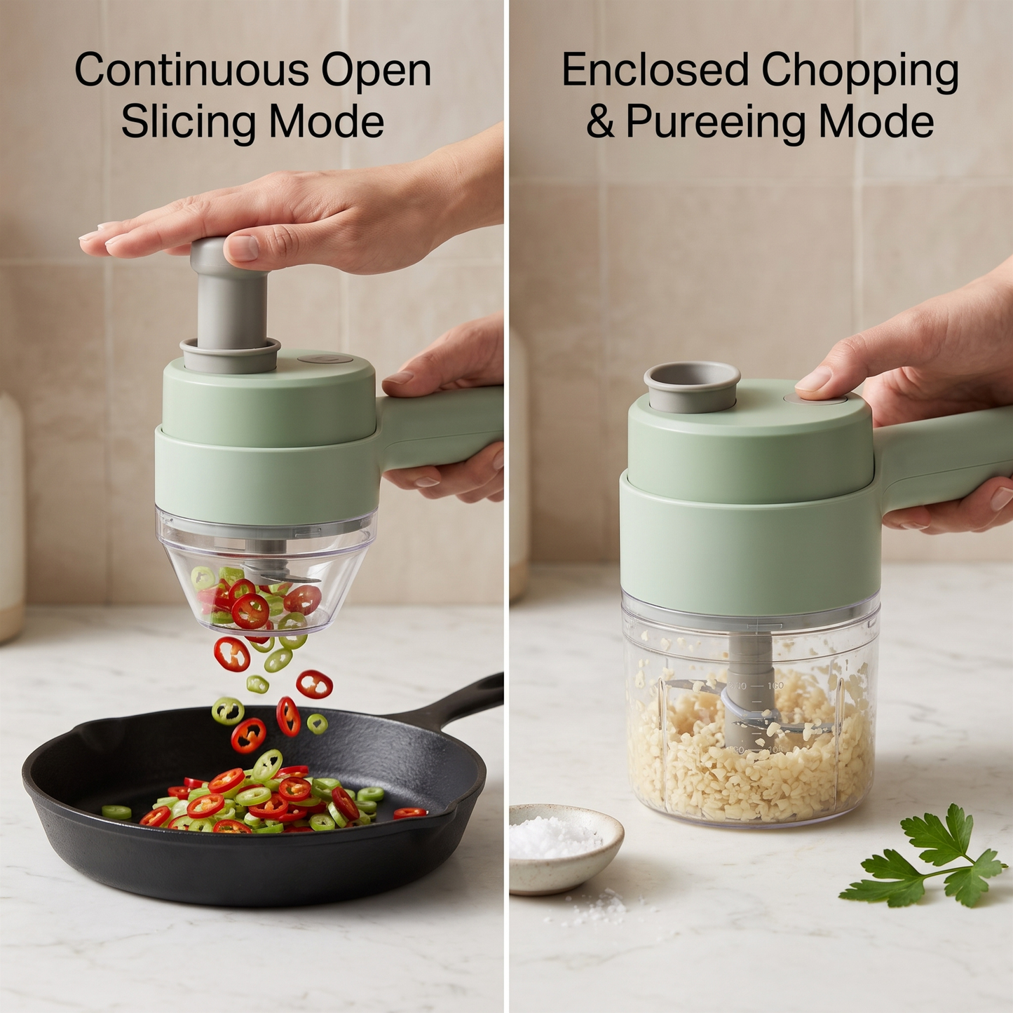 Cordless Electric Food Chopper & Direct Slicer Set (4-in-1)