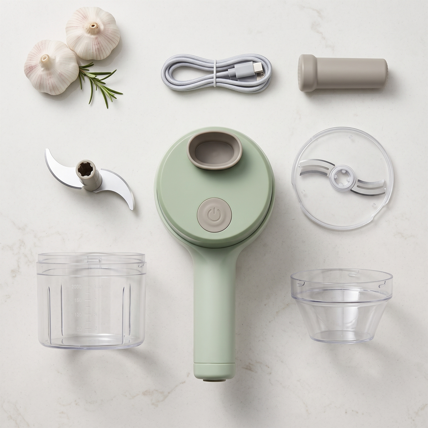 Cordless Electric Food Chopper & Direct Slicer Set (4-in-1)